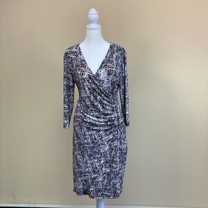 Ellen Tracy black and white faux wrap dress size L
